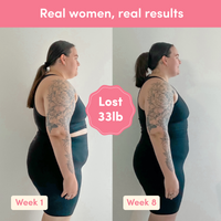 Before and after weight loss result from Glow Shakes