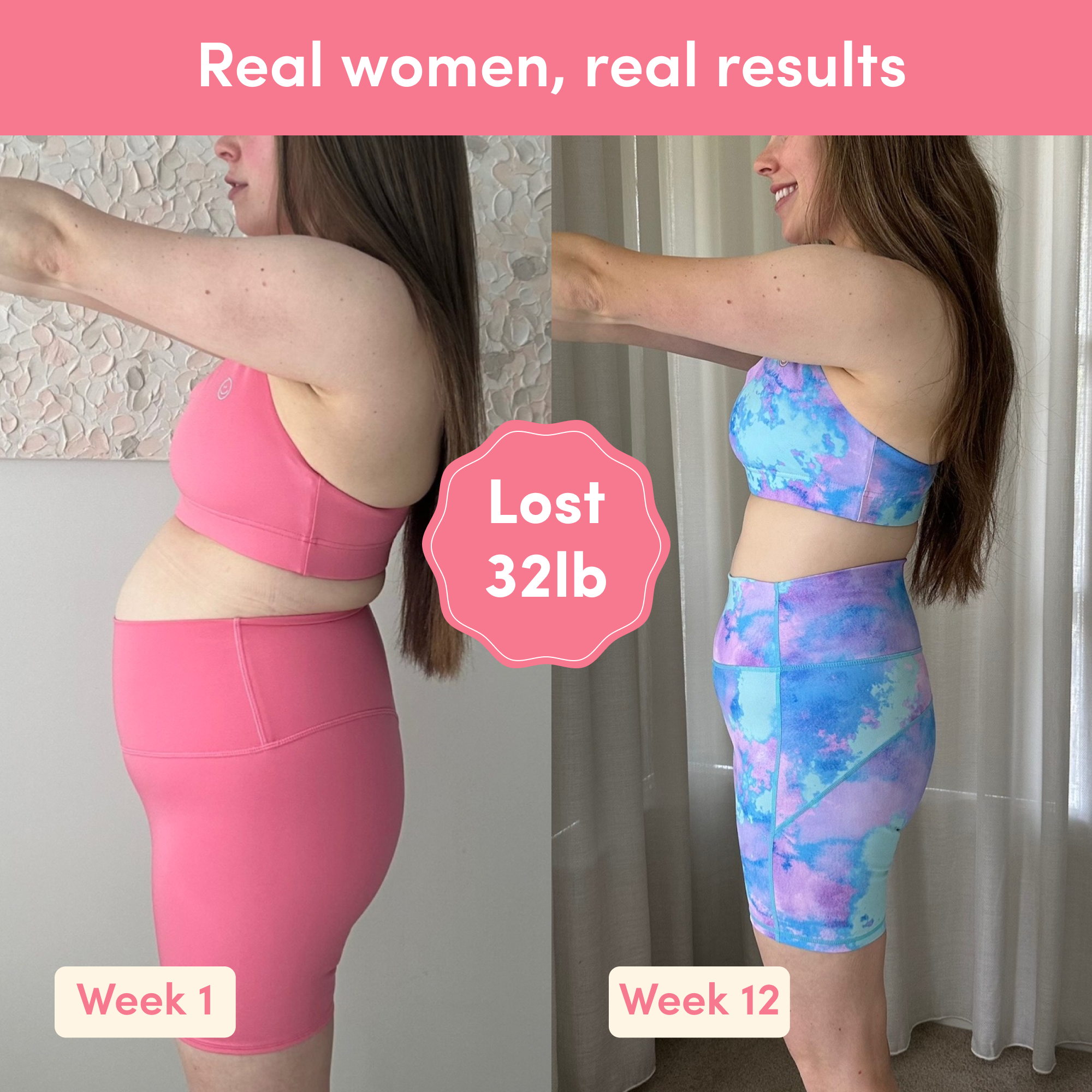 Before and after weight loss result from Glow Shakes