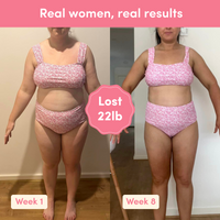 Before and after weight loss result from Glow Shakes