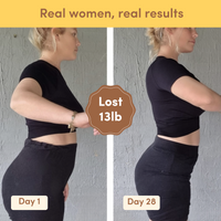 Before and after weight loss result from Glow Shakes