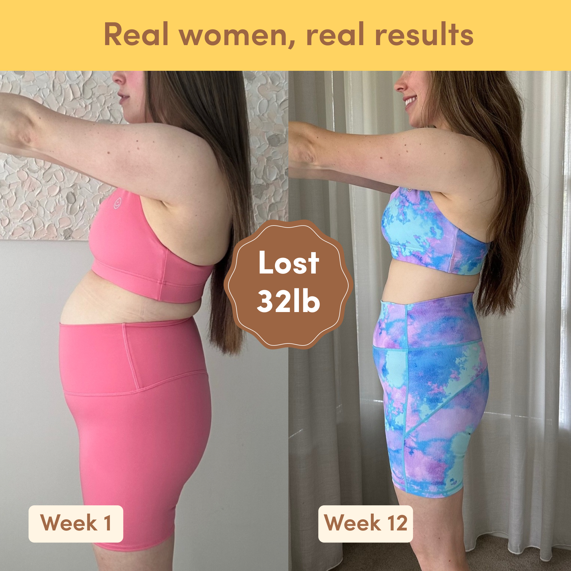 Before and after weight loss result from Glow Shakes