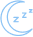 A blue crescent moon with two small "Z" letters, symbolizing sleep or nighttime.