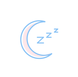 Minimalist crescent moon with blue "zzz" symbols, symbolizing sleep and beauty rest, connected to nighttime collagen supplements.