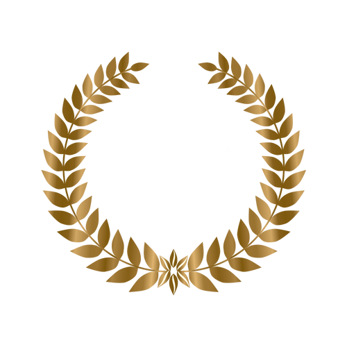 Gold laurel wreath encircling "Organic Beauty Award 2023" with a leaf logo in the center, symbolizing excellence in beauty products.