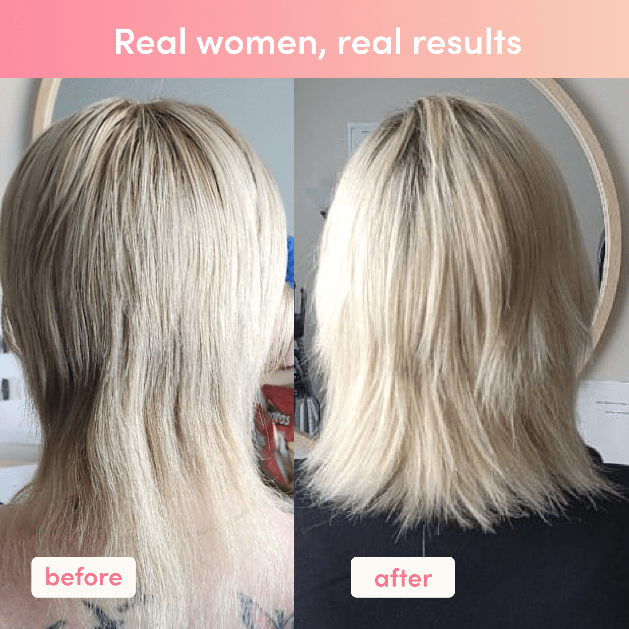 Before and after comparison showing improved hair texture and shine with Mixed Flavours Collagen Sachets