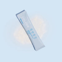 Mixed Flavours Collagen Sachet packet on light blue background with soft glow effect