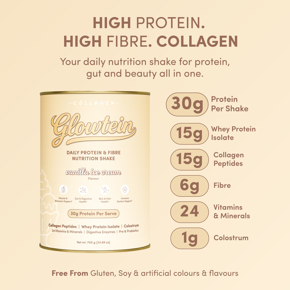 Vanilla Ice Cream Glowtein High Protein & Fibre Shake - 700g