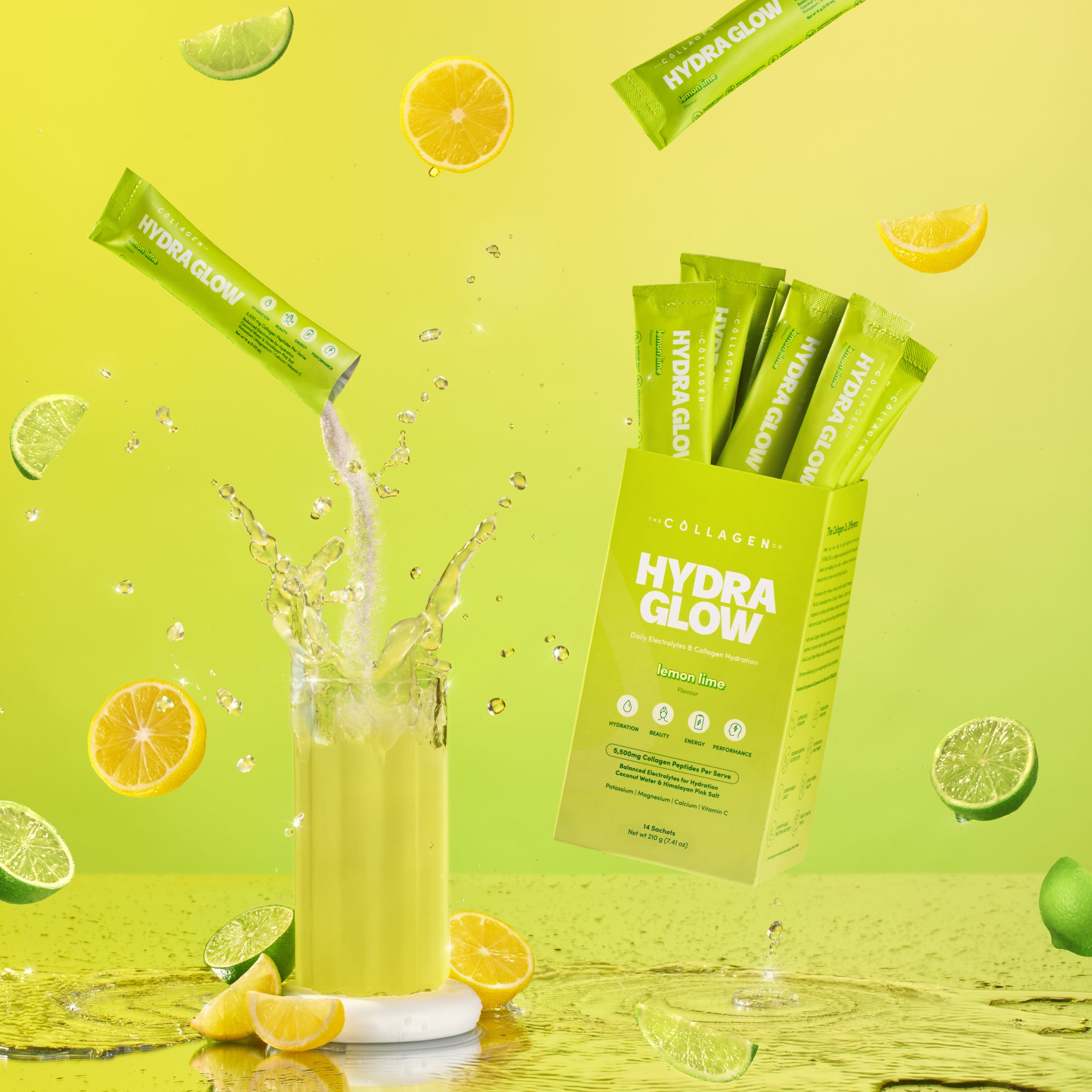 Lemon Lime Hydraglow Collagen Electrolytes Sachets - 210g