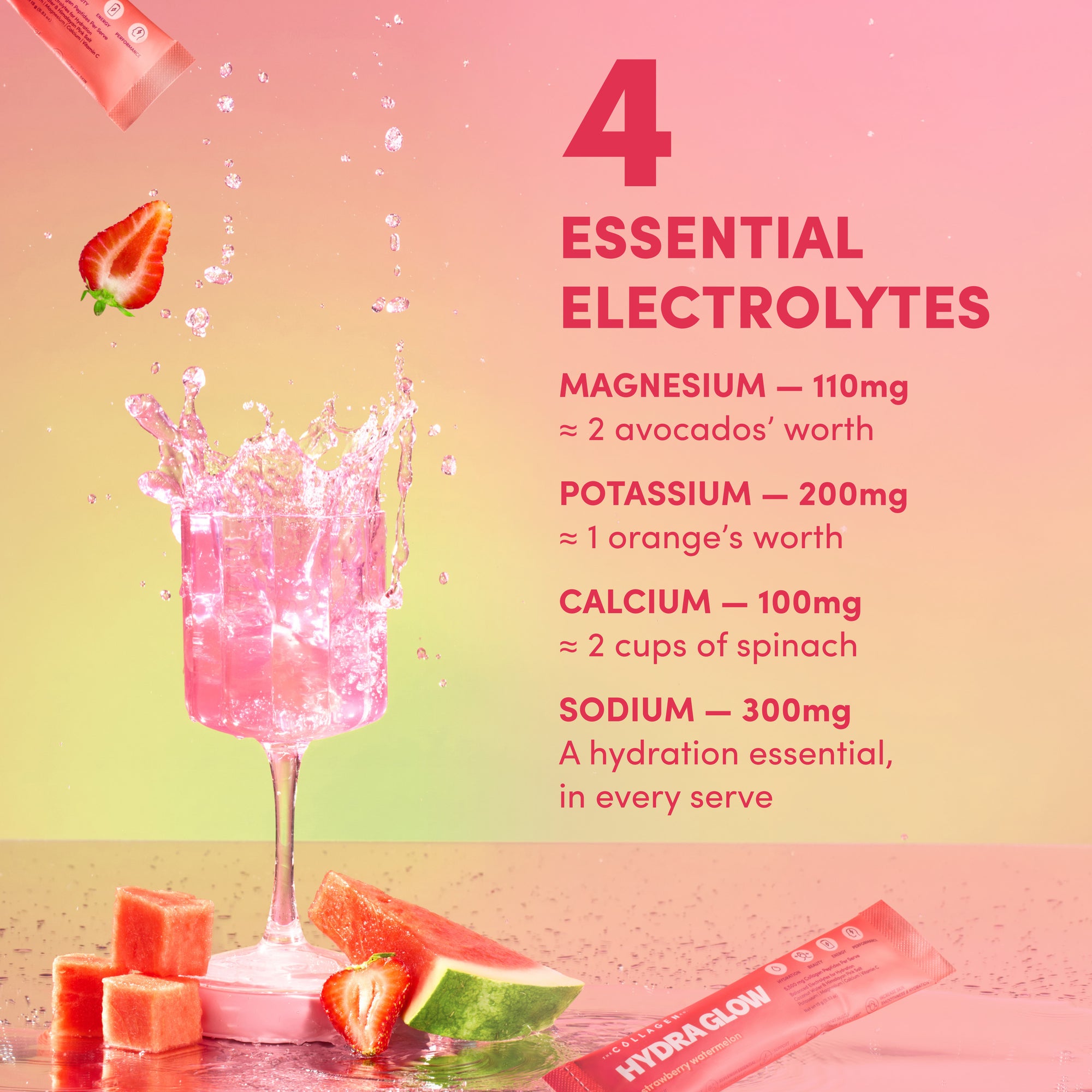 Strawberry Watermelon Hydraglow Collagen Electrolytes Sachets - 210g