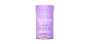 Purple collagen supplement container with branding. Promotes beauty and wellness.