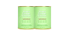 Two green containers of collagen supplement powder with gold lids, labeled for beauty and wellness.