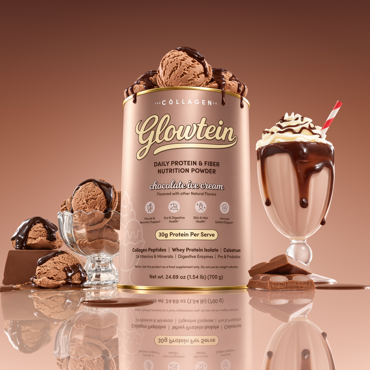 Chocolate Ice Cream Glowtein High Protein & Fibre Shake - 700g
