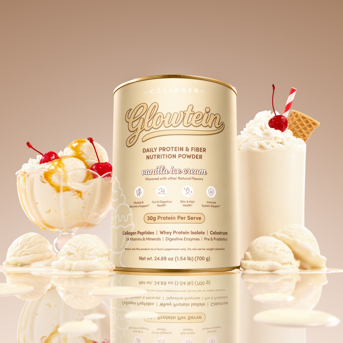 Vanilla Ice Cream Glowtein High Protein & Fibre Shake - 700g