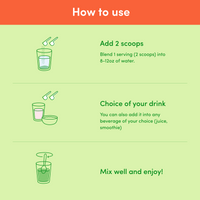 Instructions for collagen use: Add 2 scoops to water or drinks, mix well, and enjoy.