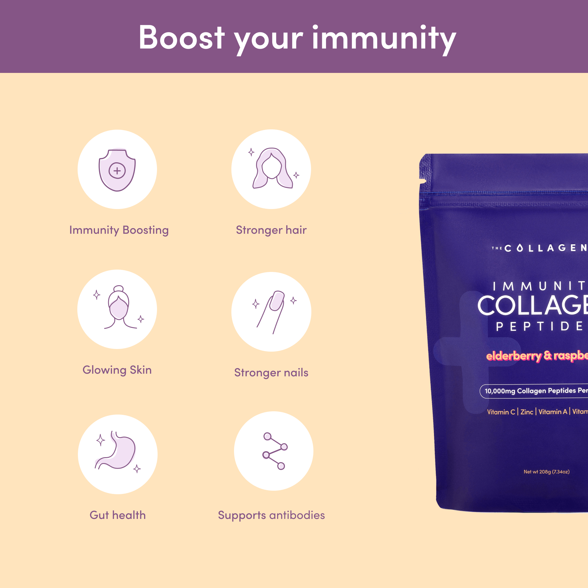 Immunity Collagen Peptides - Elderberry & Raspberry 208g - The Collagen Co.